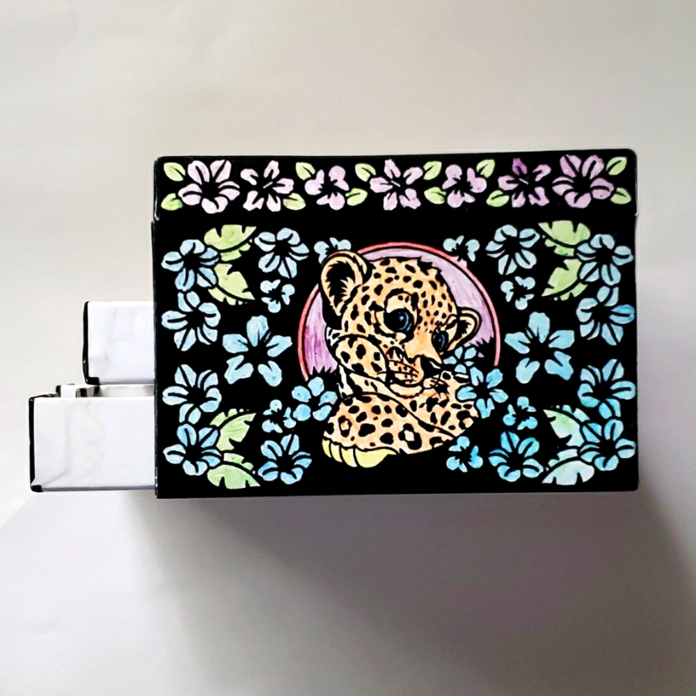 Vintage 80s Lisa Frank Tiger Cub Art Trinket Storage Jewelry Velvet Color-In Box - Picture 8 of 12
